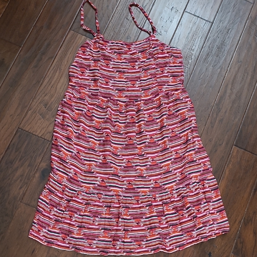 LOFT Colorful Striped Spaghetti Strap Dress with smocked back size 14